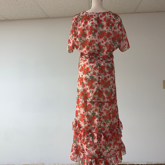 Hope & Ivy Liberty Fabric Tiered Frill Midi Dress Poppy Print in Red 16 - Picture 3 of 13